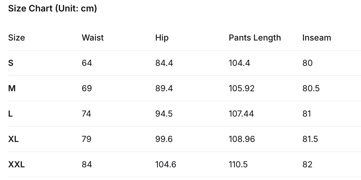 Everyday Straight-Leg Legging Pant size chart
