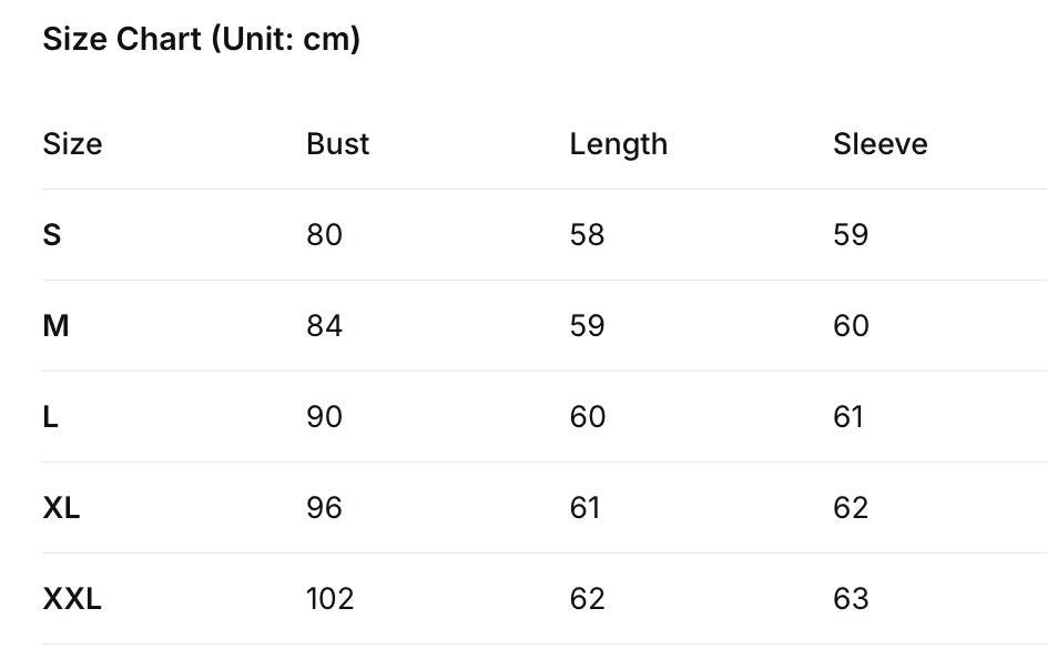 Easy Built-in-Bra Long Sleeve Top size chart