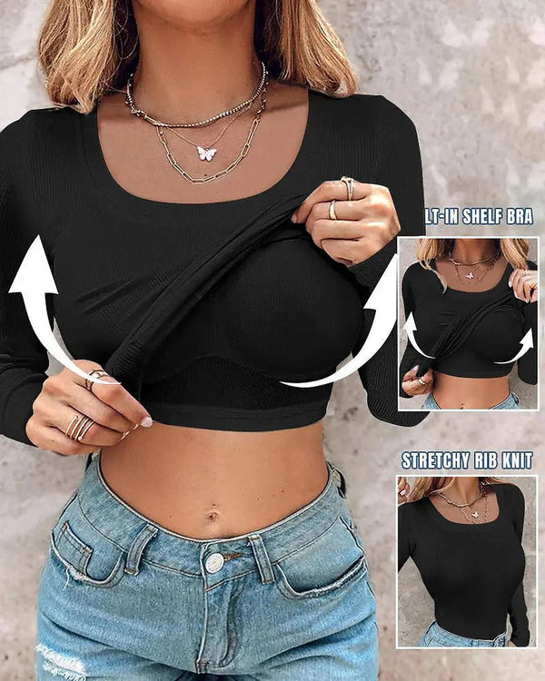 Easy Built-in-Bra Long Sleeve Top detail