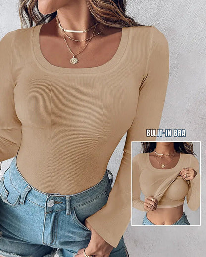 Easy Built-in-Bra Long Sleeve Top in Beige