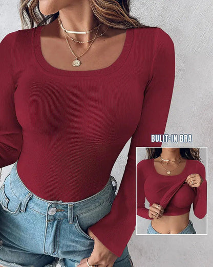 Easy Built-in-Bra Long Sleeve Top in Burgundy
