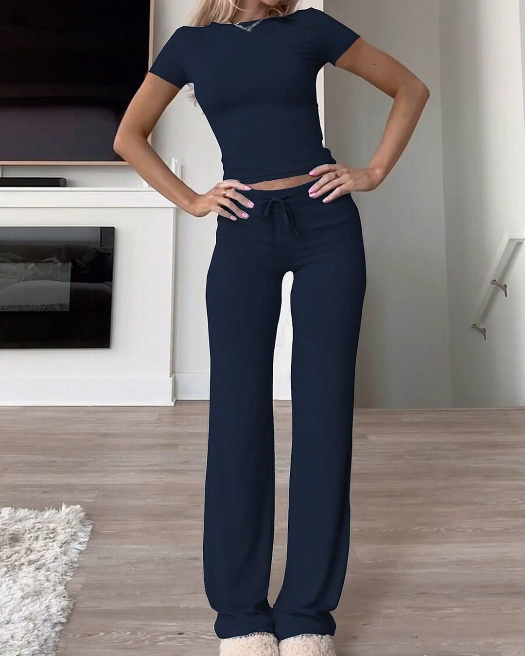 Everyday Easy Straight-Leg Flare Set in Navy Blue