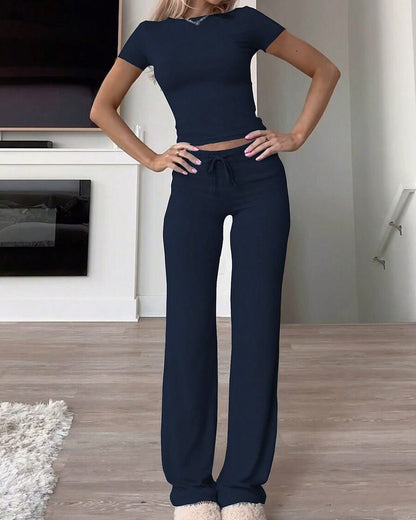 Everyday Easy Straight-Leg Flare Set in Navy Blue