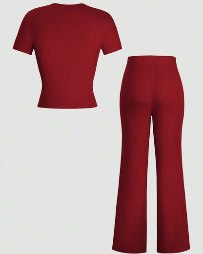 Everyday Easy Straight-Leg Flare Set in Burgundy