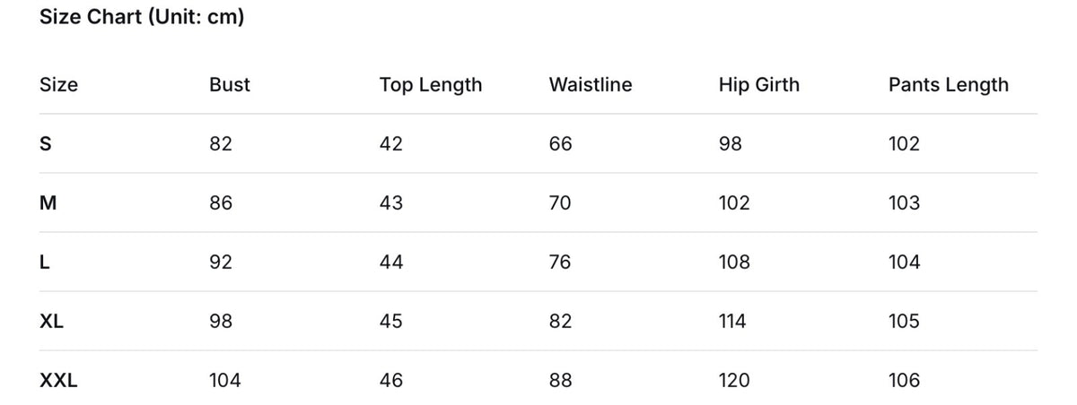 Everyday Easy Straight-Leg Flare Set size chart